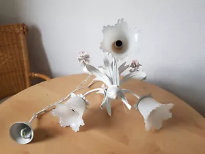 Hängelampe Blumen Blätter Metall weiss 3 x Glasschirm Landhaus Leuchte Lampe - Bild 1 von 9
