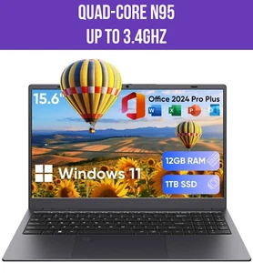 Laptop, 12GB LPDDR5 RAM 1TB SSD, Quad-Core N95 Processor Up to 3.4GHz, 15.6" FHD - Picture 1 of 7
