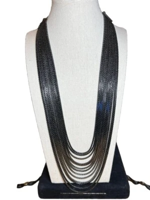 Chicos Gunmetal 13 Strand Layered Necklace 24”-28” Box Chain - Image 1 of 4