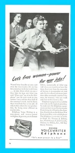 EDISON Voice Writer women at war working 1943 PRINT AD ediphone secretary - Picture 1 of 3