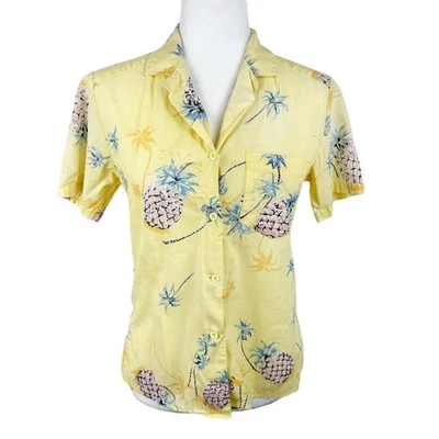 Vintage Sweet Baby Jane Esprit Button Up Shirt Women Large Yellow Pineapple S/S - Image 1 of 4