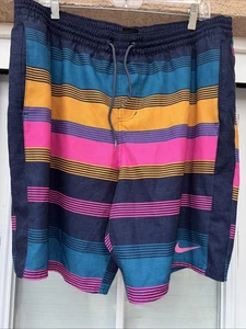 Nike Badeshorts Herren Gr. L gestreift schwarz Etikett 9”Ins 20”L pink gelb/orange blau - Bild 1 von 24