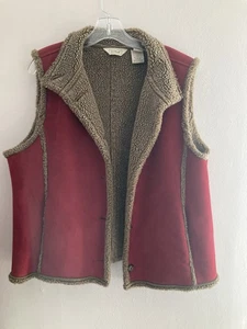 L.L. Bean Women's Fleece Vest Faux Suede Deep Red Size XL - Picture 1 of 10