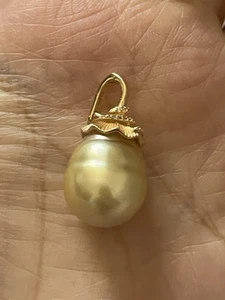 large 13.4 mm natural south sea gold pearl pendant s925 solid buckle - Picture 1 of 14