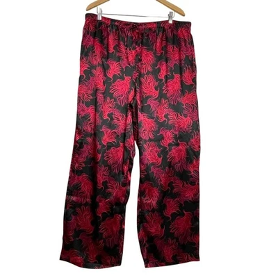 Pantalones de Pijama Cacique Talla 18/20 Negro Rojo Estampado Pluma Salón Pierna Ancha Foto 1 de 4