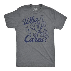 Mens Funny T Shirts Who Cares Sarcastic Middle Finger Graphic Novelty Tee For - Picture 1 of 7