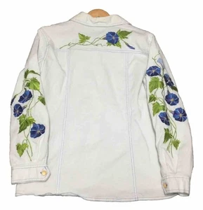 Bob Mackie Wearable Art Faded Denim Embroidered Button Front Jacket Boho L - Picture 1 of 7