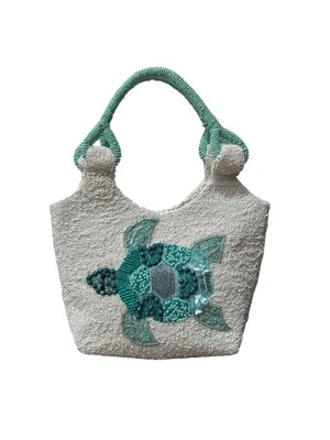 Bolso de mano hecho a mano en la India azul tortuga marina con cuentas Foto 1 de 4