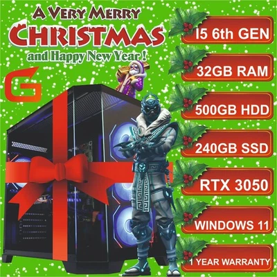 REDUCED XMAS GAMING PC I5 6th 32GB 500GB+240 SSD RTX 8GB 3050 W11 FREE DELIVERY - Image 1 of 4