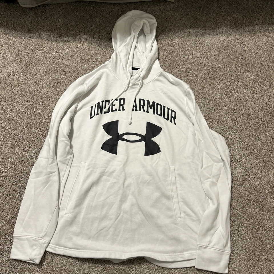 Under Armour Hoodie Mens XL White Black Loose ColdGear Sweatshirt Pullover Logo - Image 1 of 4