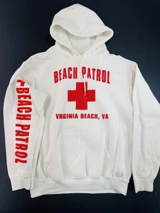 Beach Patrol weiß Hoodie Sweatshirt Virginia Beach Herren Größe M Gildan - Bild 1 von 8