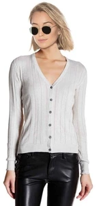 Nwt INHABIT Luxury Wmns Medium Mix Media SHEER BACK CARDI SWEATER in Sorbet $209 - Picture 1 of 2