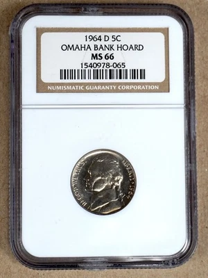 1964-D JEFFERSON NICKEL NGC MS66 978065 - OMAHA BANK HOARD - Image 1 of 4