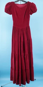 Vtg Women's 30s 40s Burgundy Velvet Maxi Dress Sz XXS/XS 1930s 1940s Long Gown - Picture 1 of 24