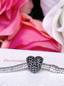 Pandora Black Pave Heart Charm With Gift Box