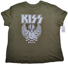 T-shirt femme KISS Rock Band plus 1X vert olive détressé NEUF
