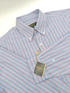 🇺🇲 New Bobby Jones Button Down Woven In Italy XL 17.5x36 Blue Check MSRP $155 - Picture 1 of 8