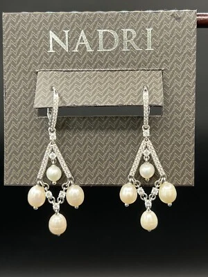 Nadri Rhodium Plated, Freshwater Pearl, CZ Chandelier Earrings - Image 1 of 4