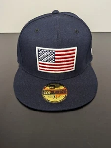 USA Flag Hat New Era 59Fifty Navy Blue Fitted Cap America - NWT - Picture 1 of 9