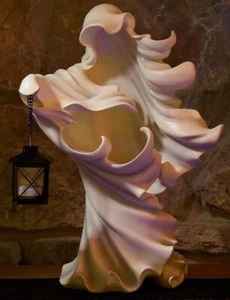 FANTASMA CON LUZ LED LINTERNA RESINA BLANCA 18" GALLETA BARRIL NUEVO EN CAJA - Imagen 1 de 8