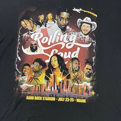 Camiseta Rolling Loud Miami Concert Masculina Preta GG Travis Scott Post Malone Rap 2021 - Imagem 1 de 4