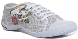 Mujer Cordones Calavera Estampado Casual Lona Zapatillas En Blanco Talla UK 3-8 - Imagen 1 de 4