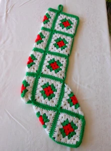 Medias de Navidad con Tacón Crochet Vintage GRANDES 27" Cuadradas Abuela Hechas a Mano - Imagen 1 de 5