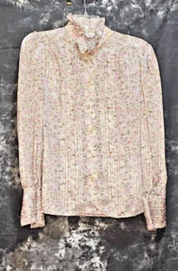 Alexandria Vintage High Neck Polyester Long Sleeve Floral Print Blouse - 10 - Picture 1 of 2