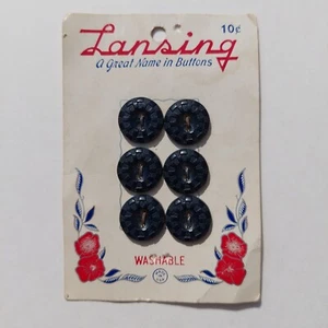 Vintage Lansing Negro 6 Botones 2 Agujeros En Tarjeta Original #2369 Talla 24 Hecho en EE. UU. - Imagen 1 de 8