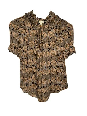 Top floral Bianka Odille Anthropologie para mujer talla 2 multi suéter cuello en V volantes Foto 1 de 4