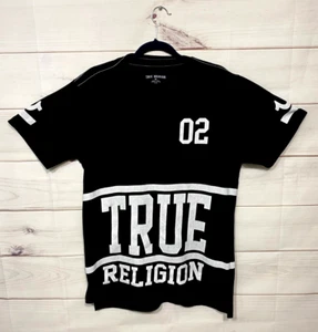 True Religion Mens T-Shirt Size M Black Graphic Print Short Sleeve 100% Cotton - Picture 1 of 9