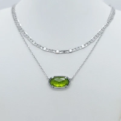 Colar Pingente de Prata Kendra Scott Elisa Multi Strand em Peridoto Verde - Imagem 1 de 4