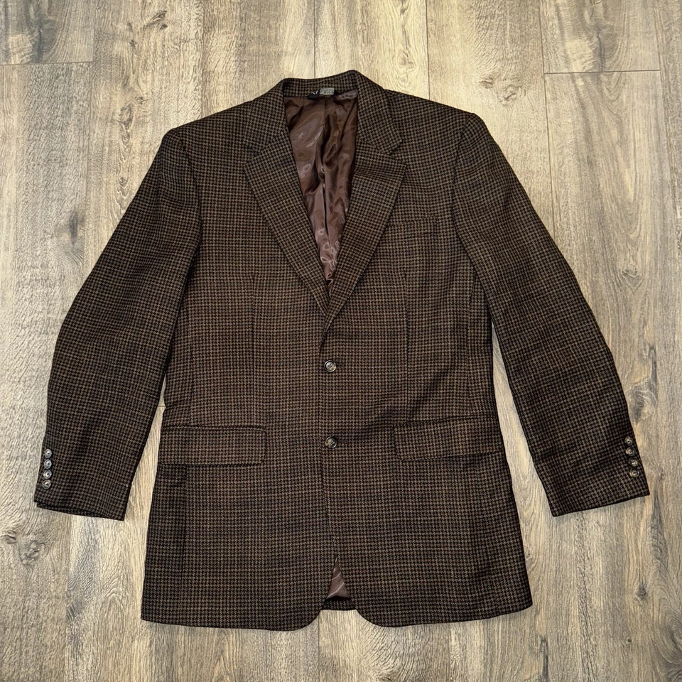 Abrigo Blazer Deportivo Jos A Bank Para Hombres Patrón Pata de Gallo 100% Lana Marrón 41L Foto 1 de 4