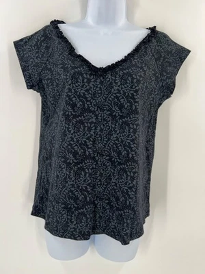 Fresh Produce Medium Black Gray Print Tee Artsy Cap Sleeve Coastal Casual USA - Image 1 of 4