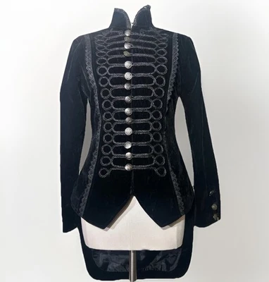 Chaqueta Abrigo Goth Tailcoat Mujer Grande Negro Terciopelo Conductor Banda de Marcha Nuevo con Etiquetas Foto 1 de 4