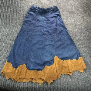 Vintage Pioneer Wear Denim Suede Skirt Western Boho A-Line Long USA Made 70s 80s - Picture 1 of 10
