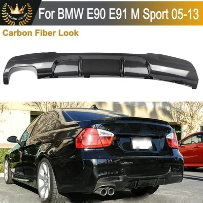 Rear Diffuser For BMW E90 E91 328i 330i M Sport 2005-2013 Twin Tips Carbon Color - Image 1 of 4