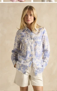 Joules Linen shirt Toile de Jouy shirt blouse current BNWT 10 ( fits 12) - Picture 1 of 2