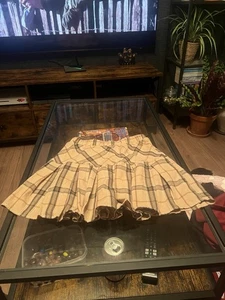 Girls Age 14yrs Checked Skirt Pleated Beige Brown Black Shein - Picture 1 of 6