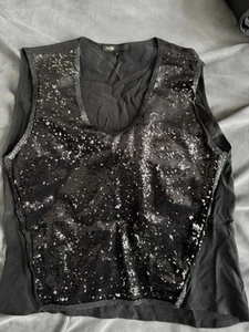 Maje Sequin Front Top Chic Sequence Black Vest Top Size 2 UK 10 Party - Picture 1 of 3