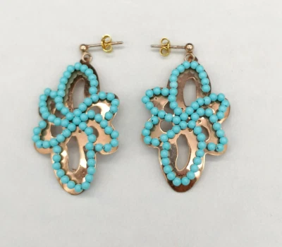 orecchini donna stile antico turchese argento 925 placcato oro pendenti - Immagine 1 di 4