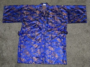 Golden Dragon Womens Large Short & SEXY Kimono Robe Vibrant Blue Silk(?) Asian - Picture 1 of 5