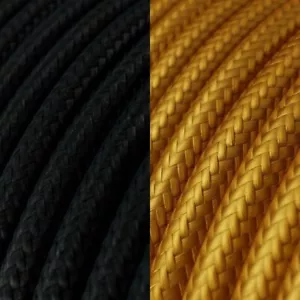 2 Core Braided Round Fabric Electrical Flex Cable Black or Gold 1m - Picture 1 of 3