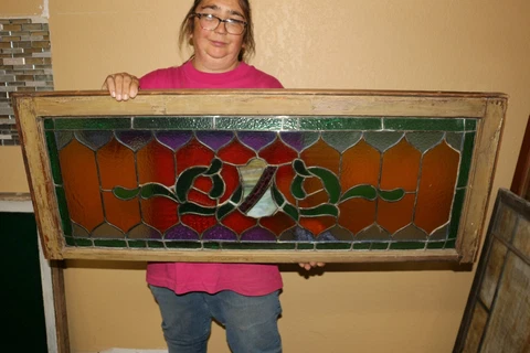 Antique Ornate Victorian c1890 Leaded Stained Glass Transom Window 44x17 Cover