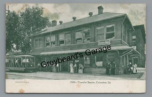 Transfer Trolley Station COLUMBUS GA Georgia Railroad Postcard - Picture 1 of 2