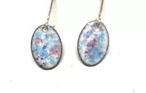 Handcrafted Enamel dangle earring-Handmade earring, Pastel colors, sterling wire - Picture 1 of 3