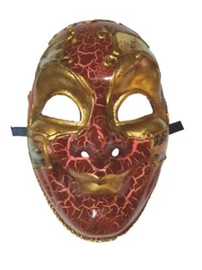 Rot Gold Vollgesicht Joker Narr venezianische Maske Maskerade Karneval Abschlussball - Bild 1 von 9