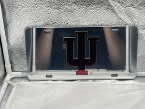 Indiana Hoosiers NCAA Silver Mirrored Laser Cut License Plate Craftique - Picture 1 of 1