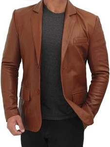 Leather Blazer for Men, Brown Real Lambskin Casual Men's Leather Jacket & Coats - Picture 1 of 6
