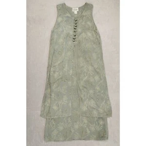 Island Collections Womens Green Dress Floral Sleeveless Button Front Layered M - Picture 1 of 9
